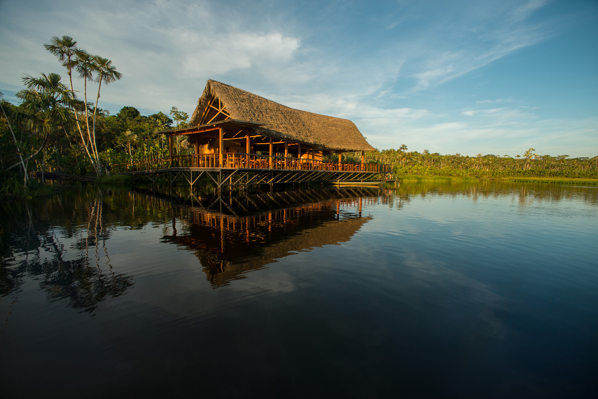 Aerial Shot of Sacha Lodge in Ecuador Amazon Rainforest